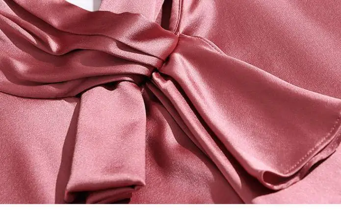 

Spring Fall Fashion Womens Office Ladies Bow Long Sleeve Imitation Silk Tops and Blouses , Autumn Women Shirts Tops Clothing