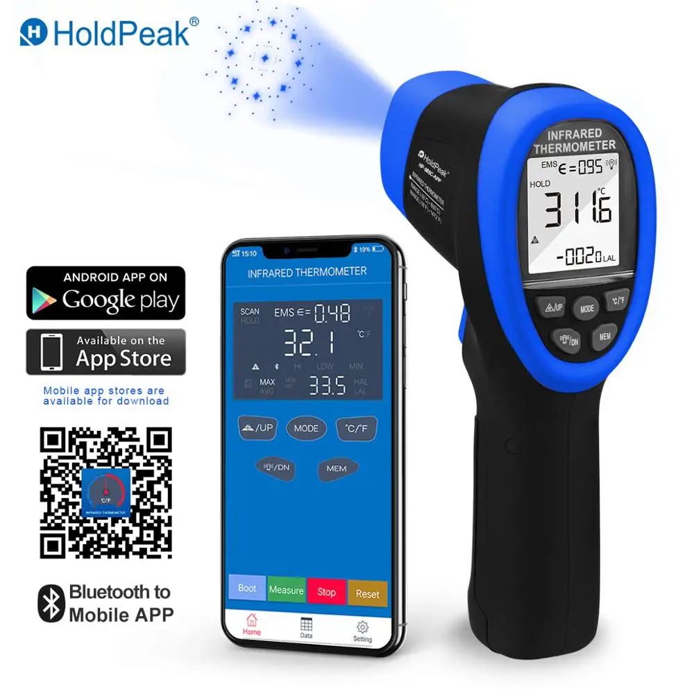 HoldPeak HP 985C APP ИК инфракрасный термометр для измерения температуры рукоять 50 800C/ 58