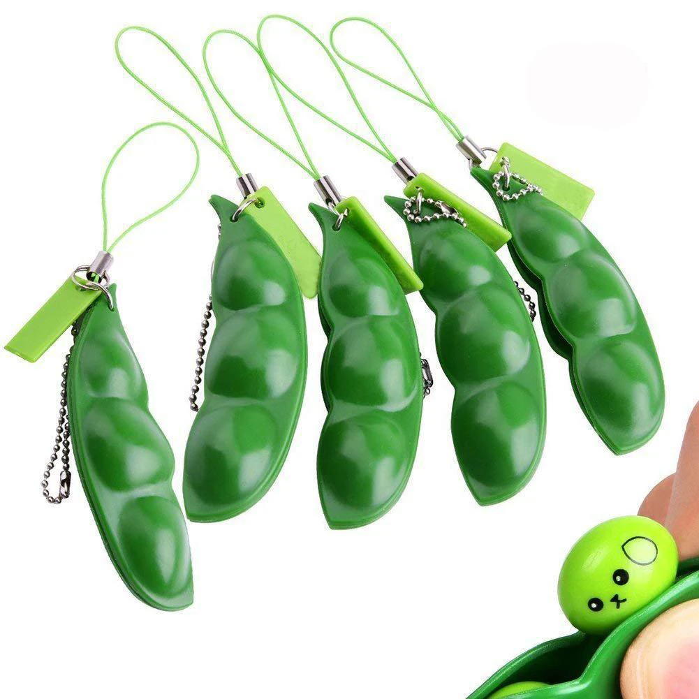 

Squeeze Beans Toy Relieve Sensory Fidget Toys Facial Cute Plastic Bean Bag Key Chain for Kids Adults Relieve Stress