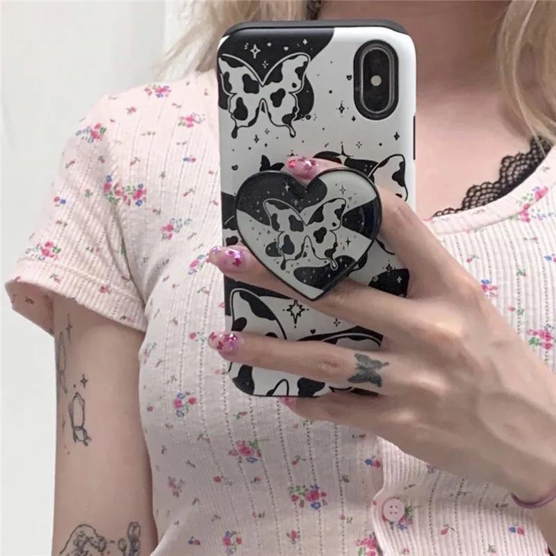 INS в виде черной коровы узор бабочки складной держатель для телефона чехол iPhone 12 11