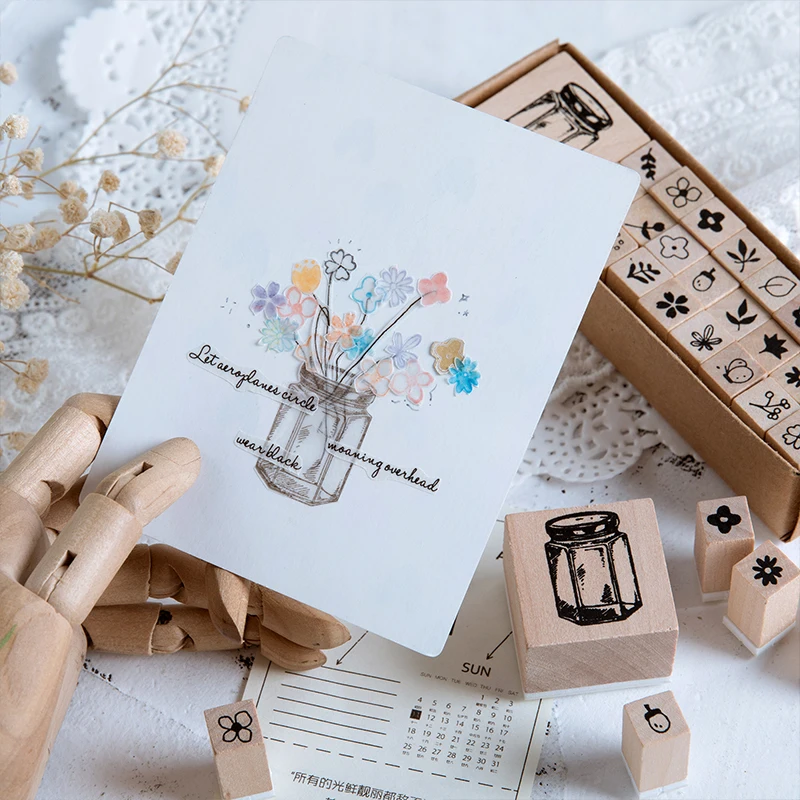 Винтажные образцы растений деревянный штамп 1 набор для рукоделия скрапбукинга