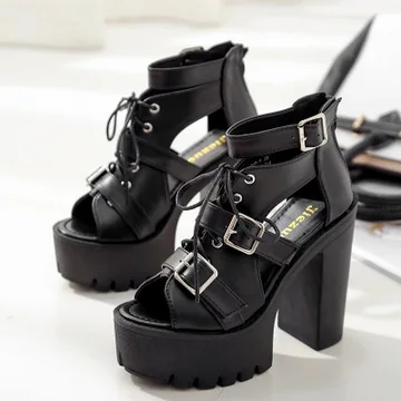 

Block Heels Cross-Shoes Sandals Sexy Suit Female Beige 2021 Women's Open Toe Chunky Black New Spring Fashion Peep High Girls Sum