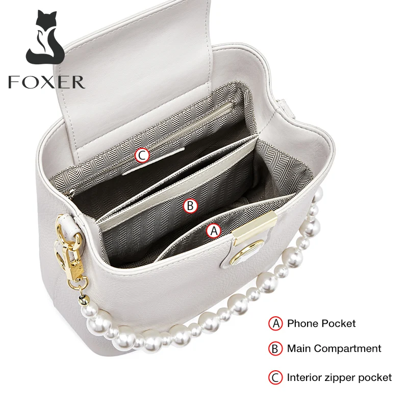 foxer natural leather ladies pearl portable bucket bag casual fashion shoulder bag large capacity office women messenger bag free global shipping