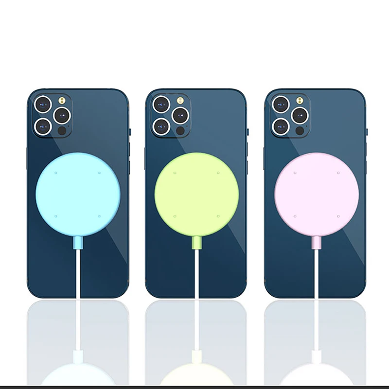

For iPhone 12 Wireless Charger Accessories Simple Candy Color Transparent Soft TPU Skin Feel Charger Base Anti-fall Case