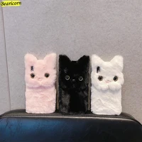 soft plush phone case for iphone 11 12 pro xr x xs max 7 8 6 6s plus 5 5s se 13 mini 3d simulation cat furry warm fur hair cover