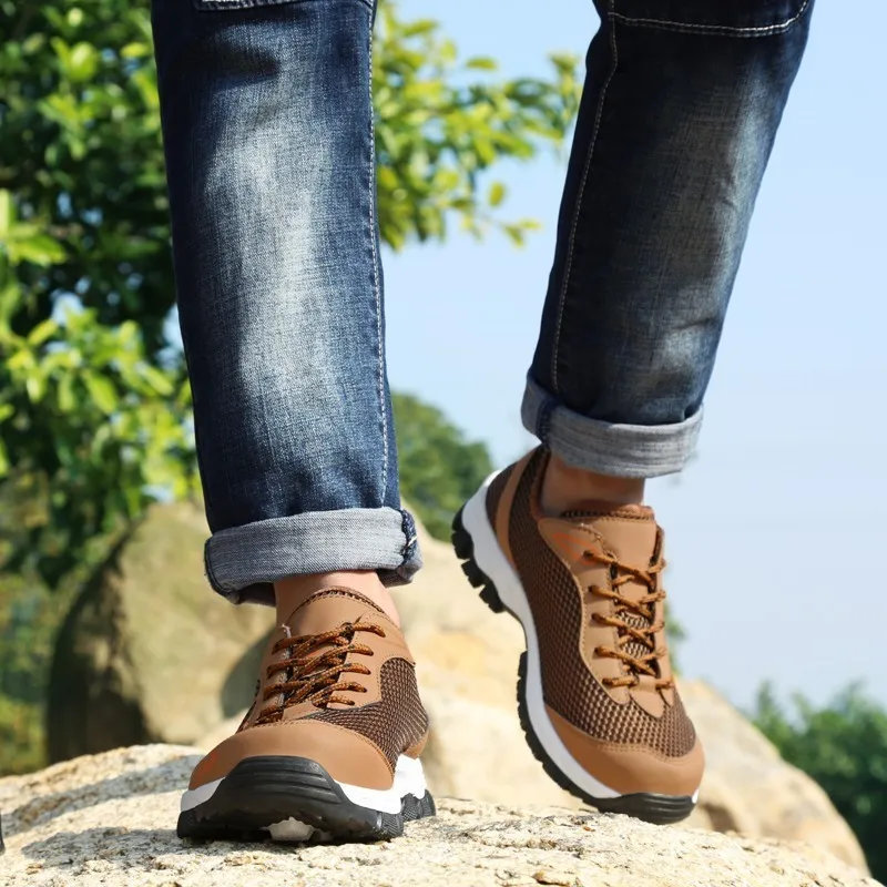 Мужская альпинистская обувь для пеших прогулок сетчатая дышащая на шнуровке