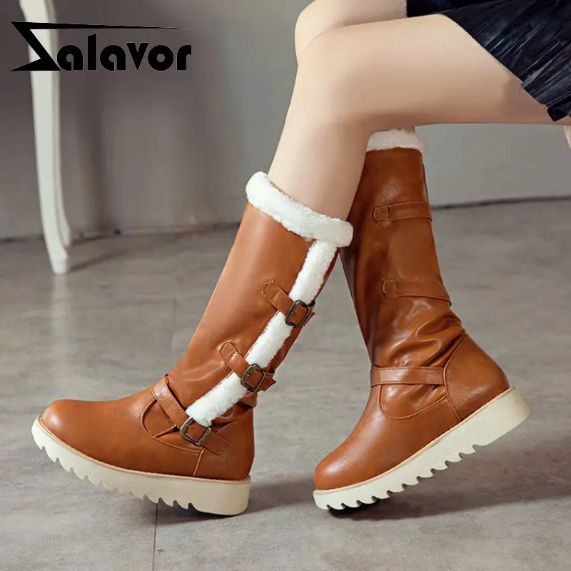 ZALAVOR/зимние сапоги до середины икры модная женская обувь на платформе с круглым