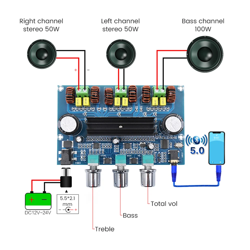 Плата цифрового усилителя высокой мощности AIYIMA TPA3116D2 100 Вт + 50 * 2 Bluetooth 5 0 1 каналов