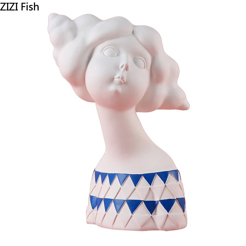 

European White Cotton Candy Girl Resin Sculpture Living Room Wine Cabinet Decor Crafts Art Portrait Bust Statue Home Decoration