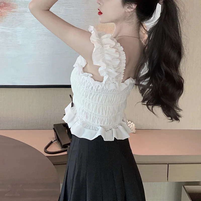 Топ PERHAPS U женский с воротником лодочкой однотонная майка без рукавов укороченный