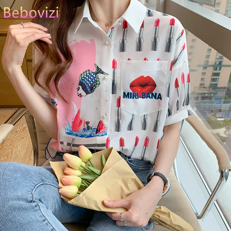 

S-XXL 2021 New Korean Fashion Chiffon Summer Button Up Casual Puff Sleeve Shirts Tops for Women Office Lady Work Clothes