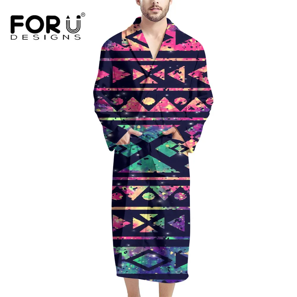 

FORUDESIGNS Men's Aztec Galaxy Pattern Printed Kimono Long Sleeve Shawl Collar Bathrobe For Hotel Bathroom Cozy Robes Night