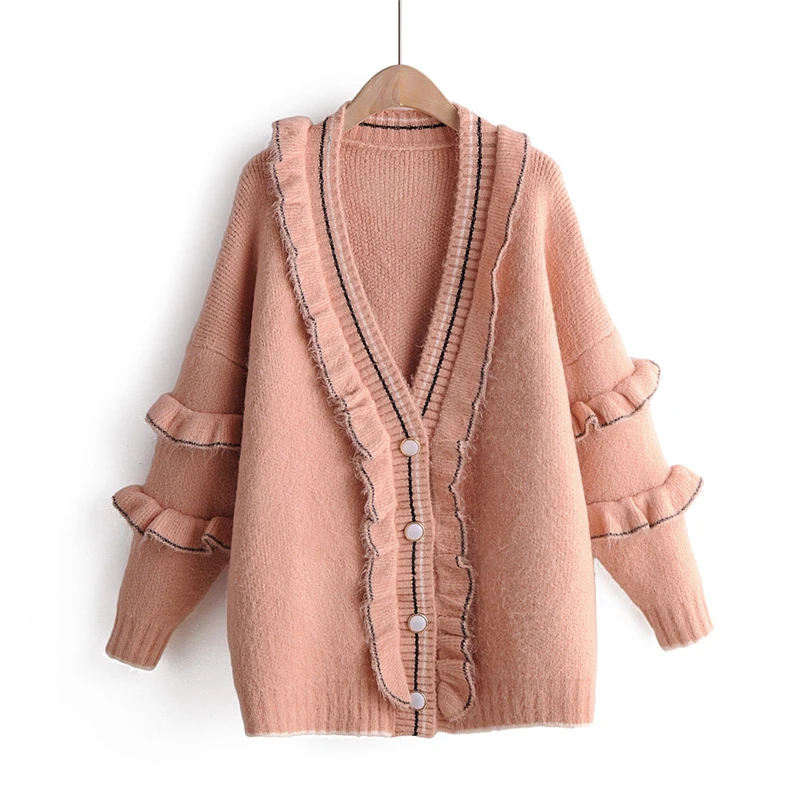 OMIKRON новый женский длинный свитер кардиганы вязаные жакеты гофрированные