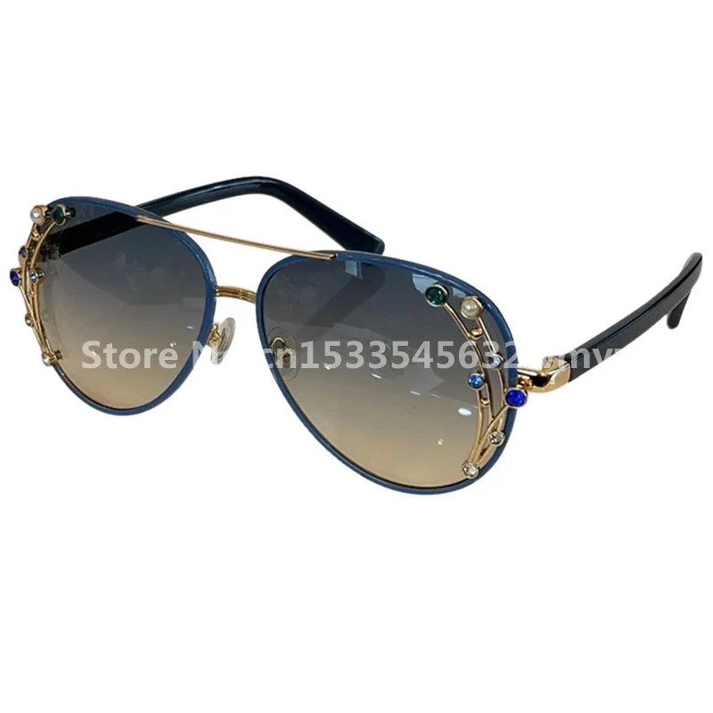 

New Fashion Pilot Sunglasses Women Oversized Vintage Diamonds Mirror Sun Glasses For Female UV400 With Box And All Accessories