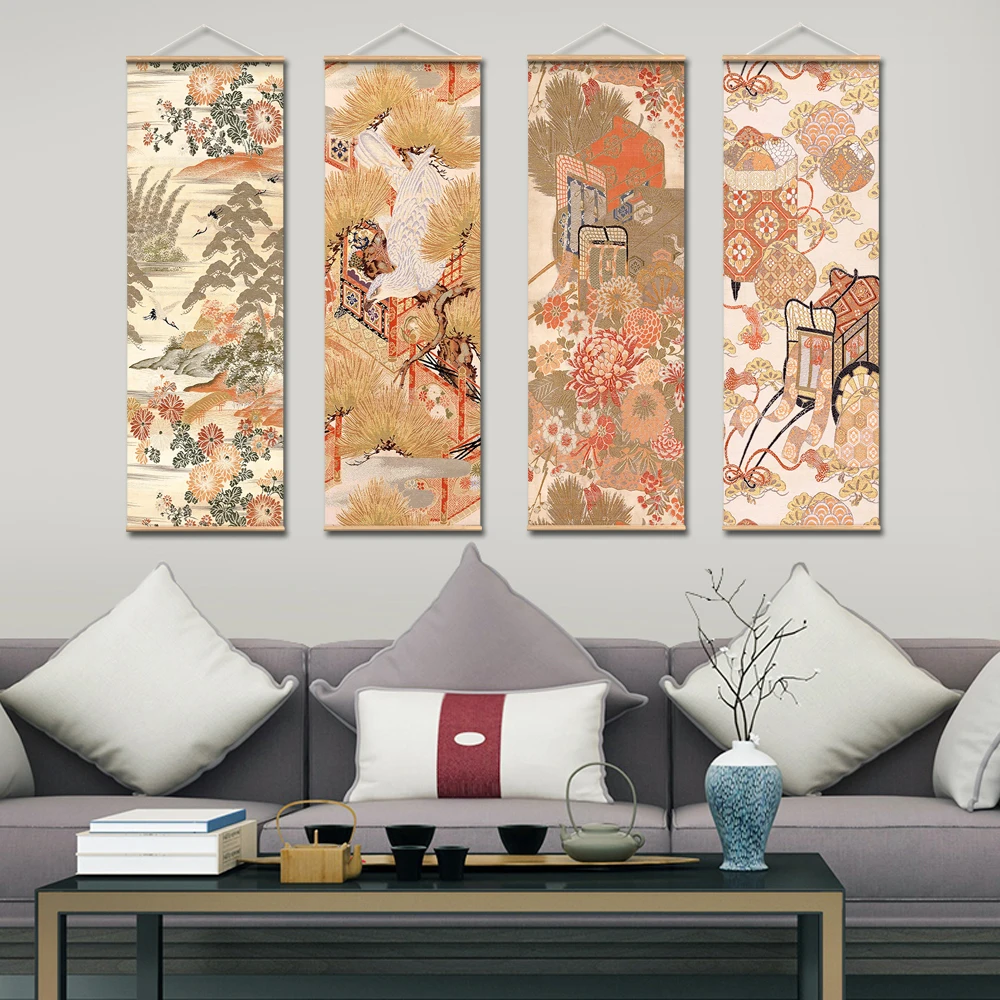 

Japanese Ukiyoe Scroll Painting ABstract Art Mulicolor Dyeing Pattern Wall Picture Scroll Poster And Prints With Wooden Frame