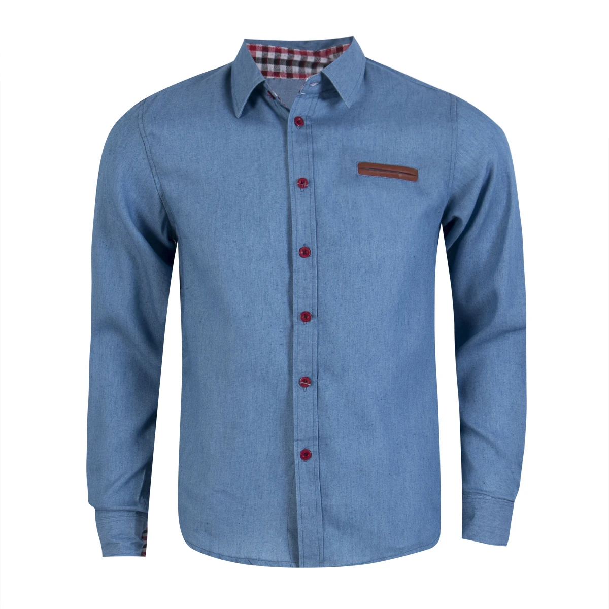 Облегающая Мужская джинсовая рубашка в Корейском стиле синяя Повседневная