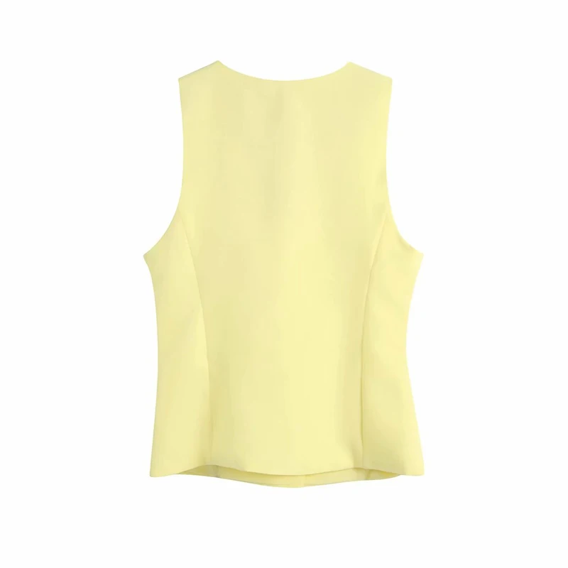 

Spring and autumn women's casual solid color V-neck pocket decoration single-breasted vest