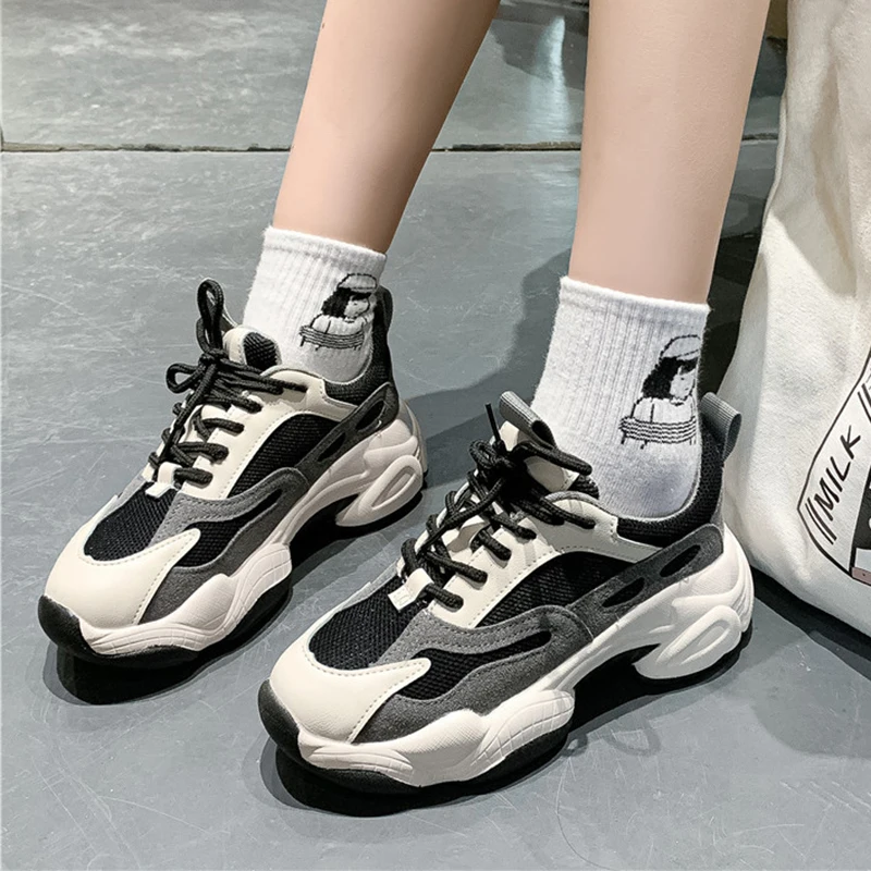 Lucyever/разноцветные кроссовки на массивном каблуке женские дышащие толстой