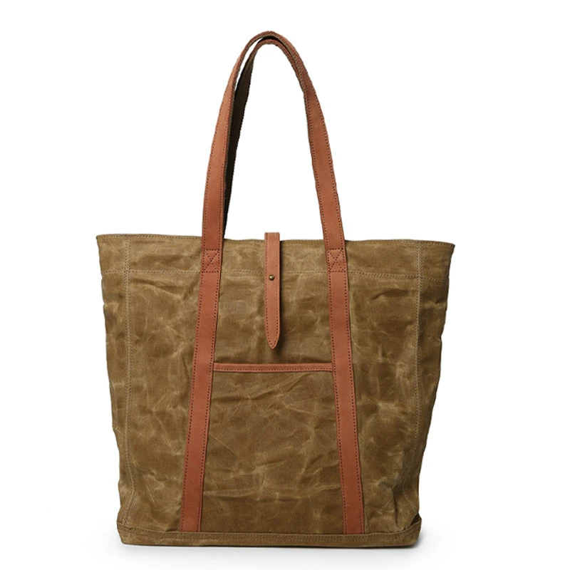 Женская кожаная сумка тоут с одним ремешком удобная большая легкая Холщовая