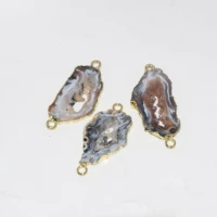 gold plating stone druzy connector pendant for necklace lot jewelry making charm rough geode drusy agates slice big original