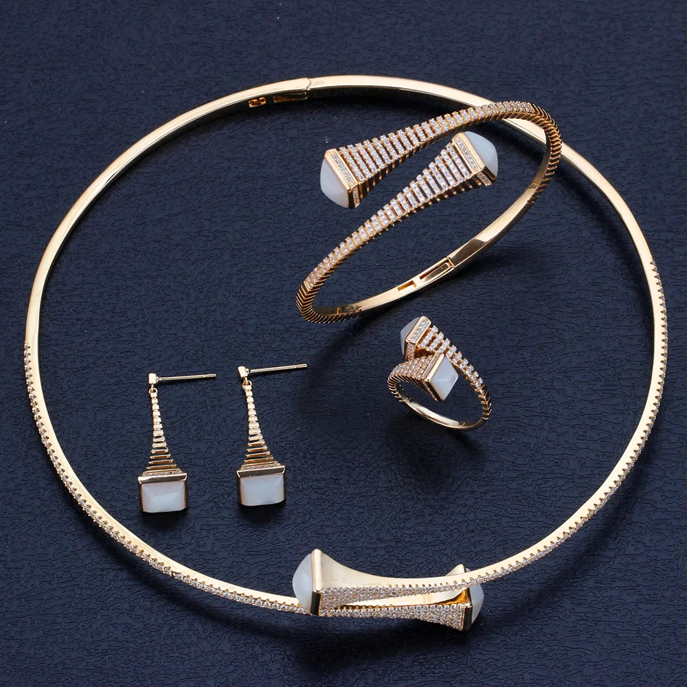 

Воротники-Ожерелья 4 шт. набор ювелирных изделий в форме капли для женщин Свадебная вечеринка кубический циркон высокого класса набор сваде...