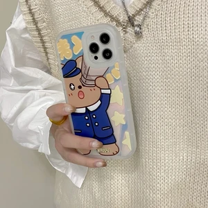korea cute cartoon bear rabbit laser blu ray phone case for iphone 13 pro max 12 11 pro max x xr xs max 7 8 plus cases soft caps free global shipping