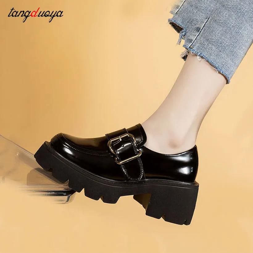 

Black Loafers Fall Student Uniform Small Leather Shoes Retro British Style Fashion Women's Single Shoes High Heels Mary Janes