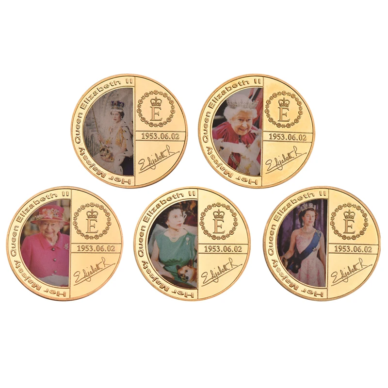 5pcs coins WR queen Elizabeth II Золотая сувенирная монета с подарочной коробкой королевская семья памятные монеты коллекционные вещи медаль дропшиппинг - Цвет: 5pcs coins
