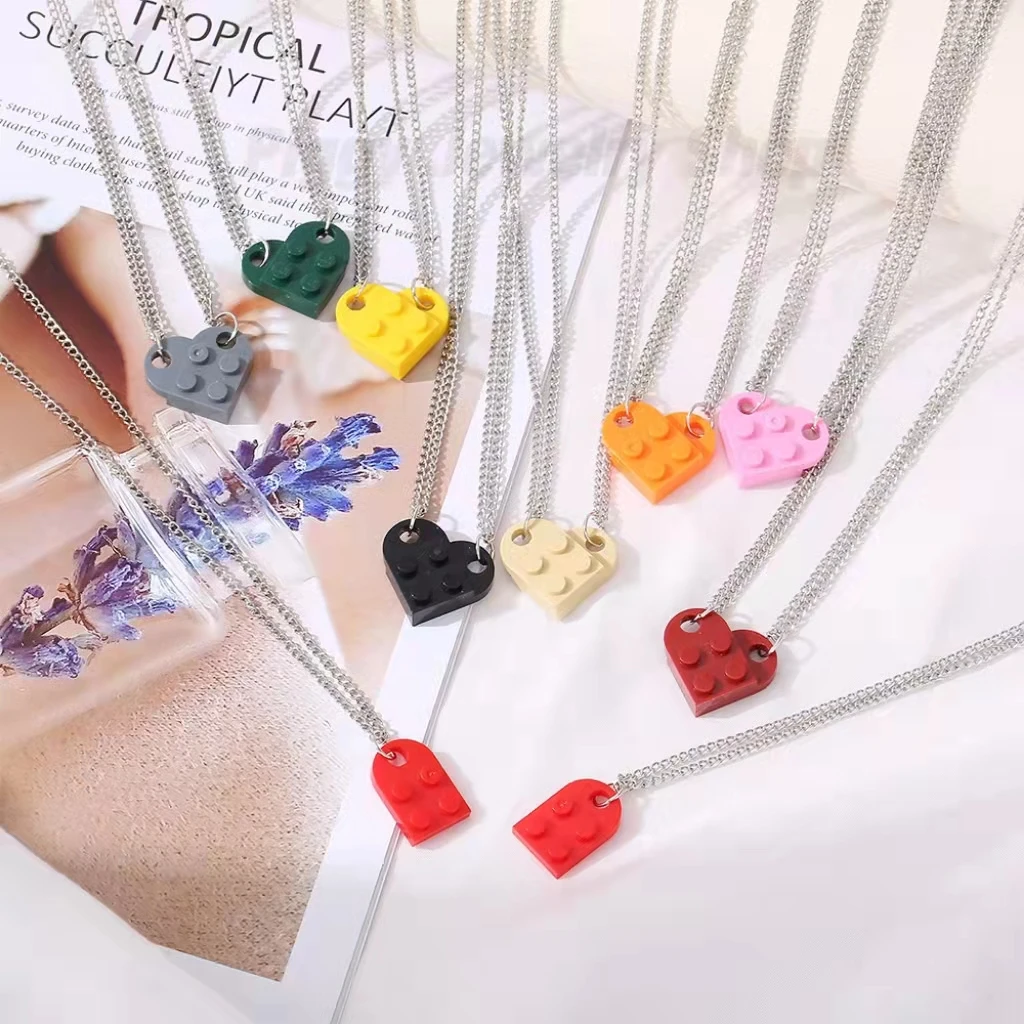

2 cute love brick pendant necklaces creative simple double-layer punk couple elements friendship Valentine's day gift jewelry