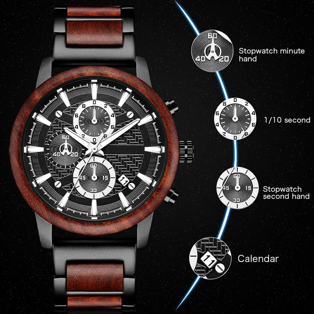 Relogio Masculino золотые Роскошные мужские часы с металлическим деревянным хронографом