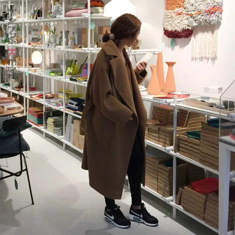 Женское шерстяное пальто LANMREM свободное однотонное с кружевом TC217 зима 2019|Женские