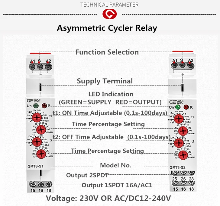 Asymmetric Cycler Timer Relay 220V 16A AC/DC12V-240V Electronic Repeat GRT8-S | Обустройство дома