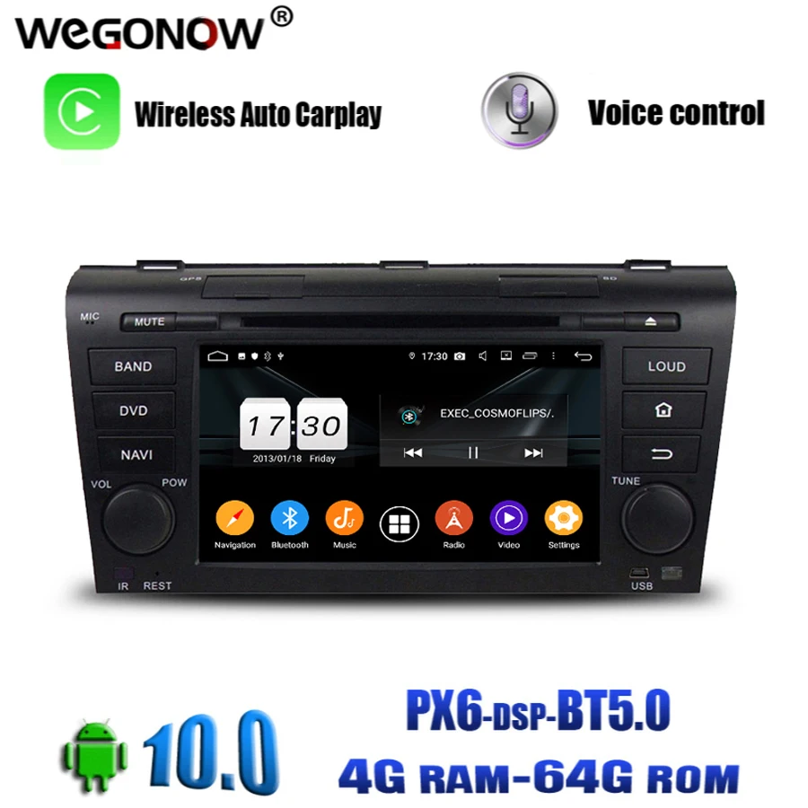 Автомобильный DVD-плеер PX6 DSP Carplay IPS Android 10 0 Восьмиядерный 4 Гб 64 GPS карта радио Wi-Fi 4G