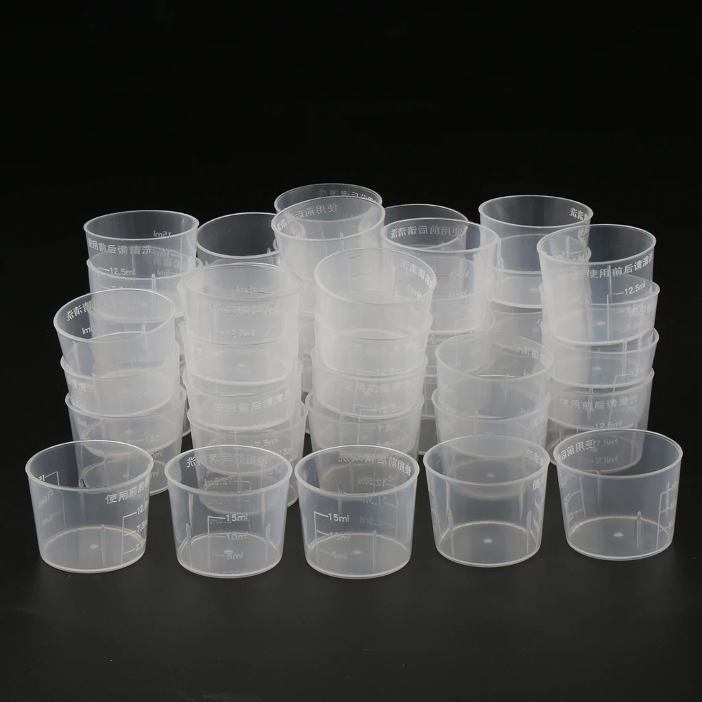 

50 Pcs Laboratory Kitchen Clear Measuring Cup Jug 15-30ml Food Grade Plastic