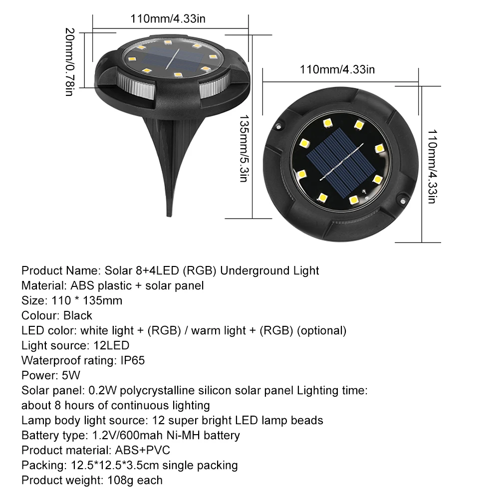 

Solar Powered Ground Light Waterproof Underground Lights Colorful Garden Decor Light LED Solar Lamp For Home Yard Driveway Lawn