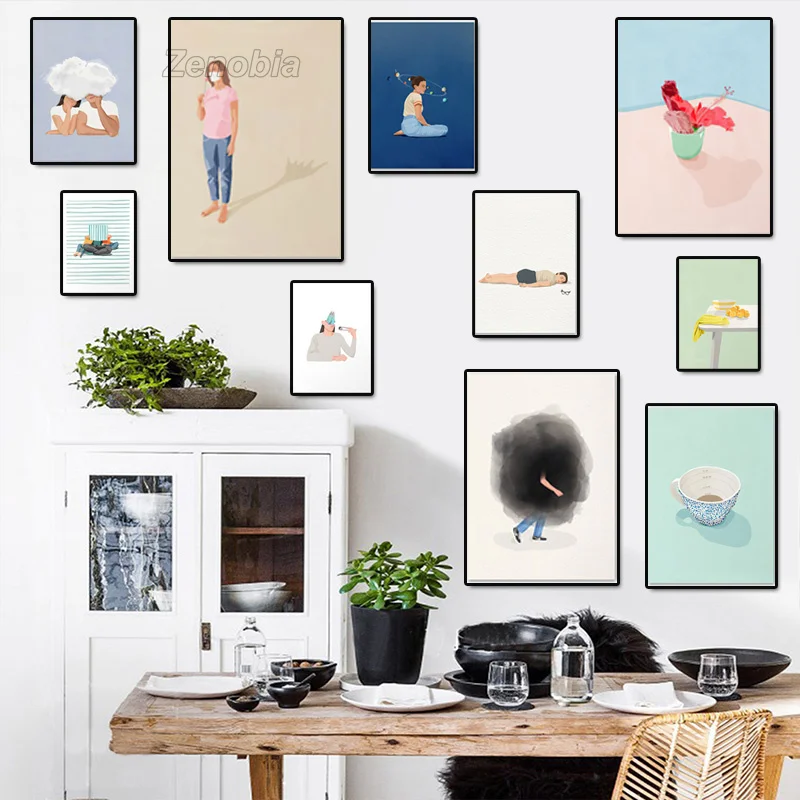 

Nordic Minimalist Woman Poster Simple Floral Couple Print Hd Canvas Painting for Bedroom and Living Room Wall Decoration