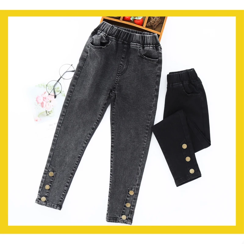 

2020 winter baby Girls plush thickening Jeans High stretch jeans New Slim Feet Pants Foreign Hair Edge Pencil Pants 3-12Y