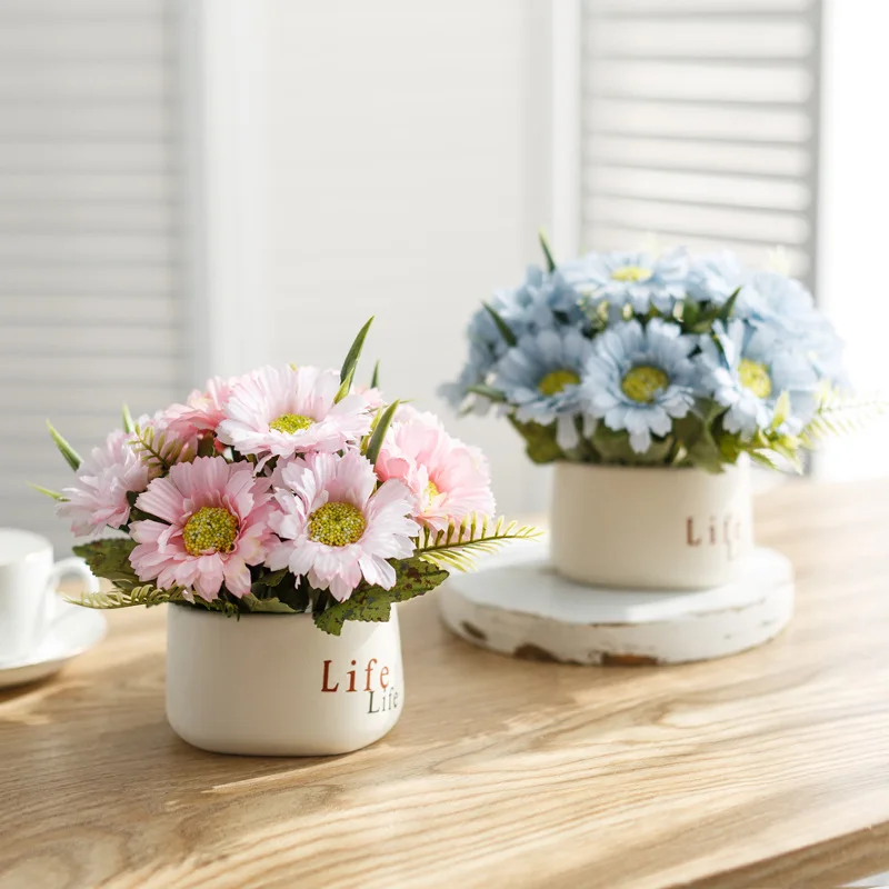 

Модный букет цветов подсолнуха с керамической вазой для свадебной вечеринки, сервировка стола, украшение для дома, цветы в горшках