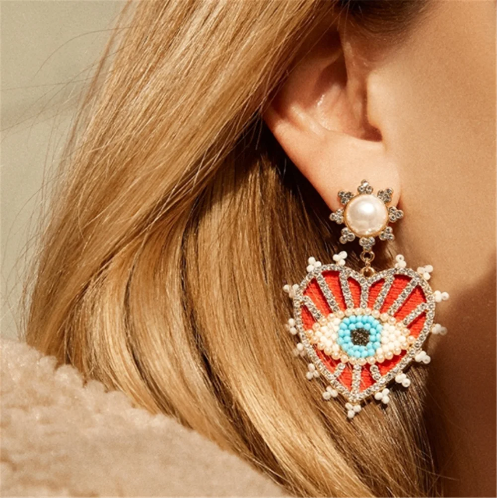 2020ZA новые серьги с подвеской в виде сглаза сердце Бохо ручная работа любовь