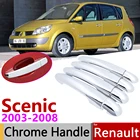 Для Renault Scenic II MK2 2003  2008 хромированная дверная ручка, крышка, автомобильные аксессуары, наклейки, набор отделки из 4 дверных 2004 2005 2006 2007