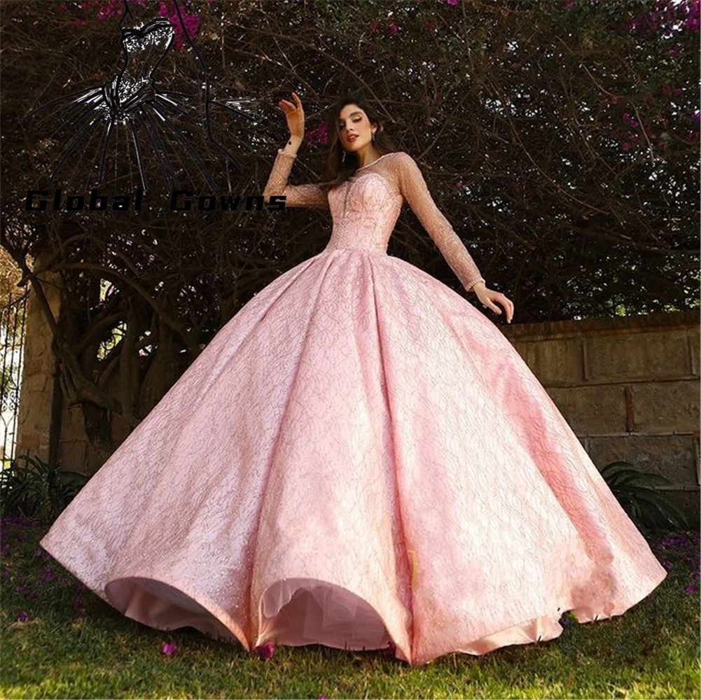 

Charming Sparkly Light Pink Ball Gown Quinceanera Dress Corset Dresses Princess Sweet 16 Graduation Gowns