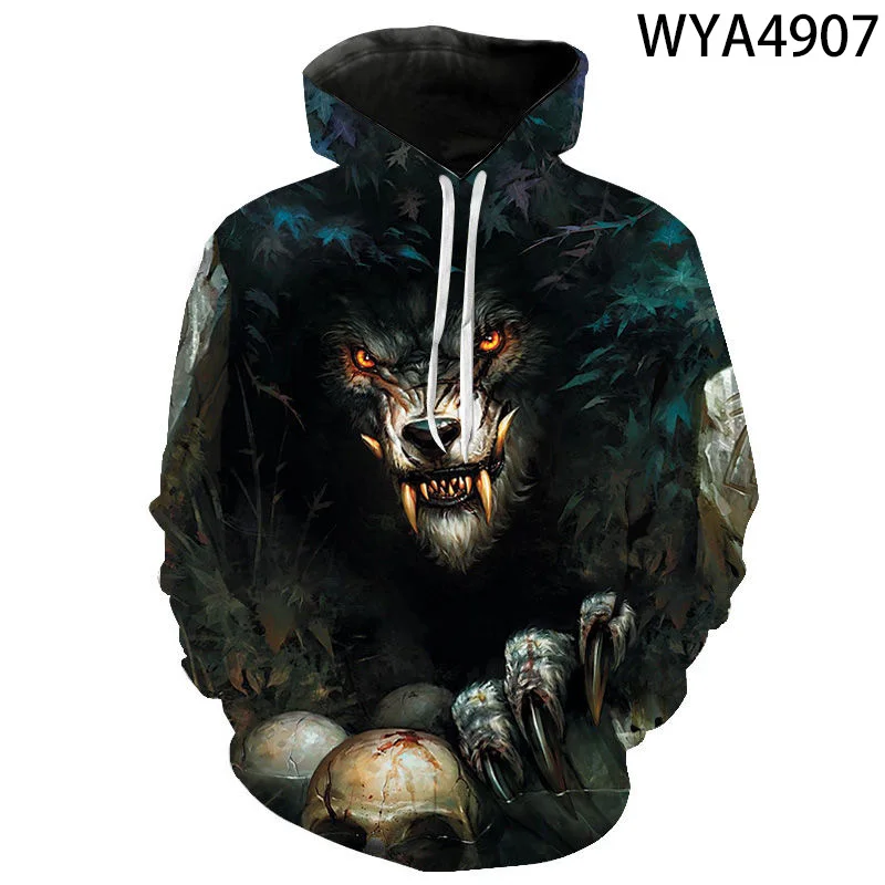 Новые толстовки с 3D-принтом волка для мужчин и женщин Детская уличная одежда