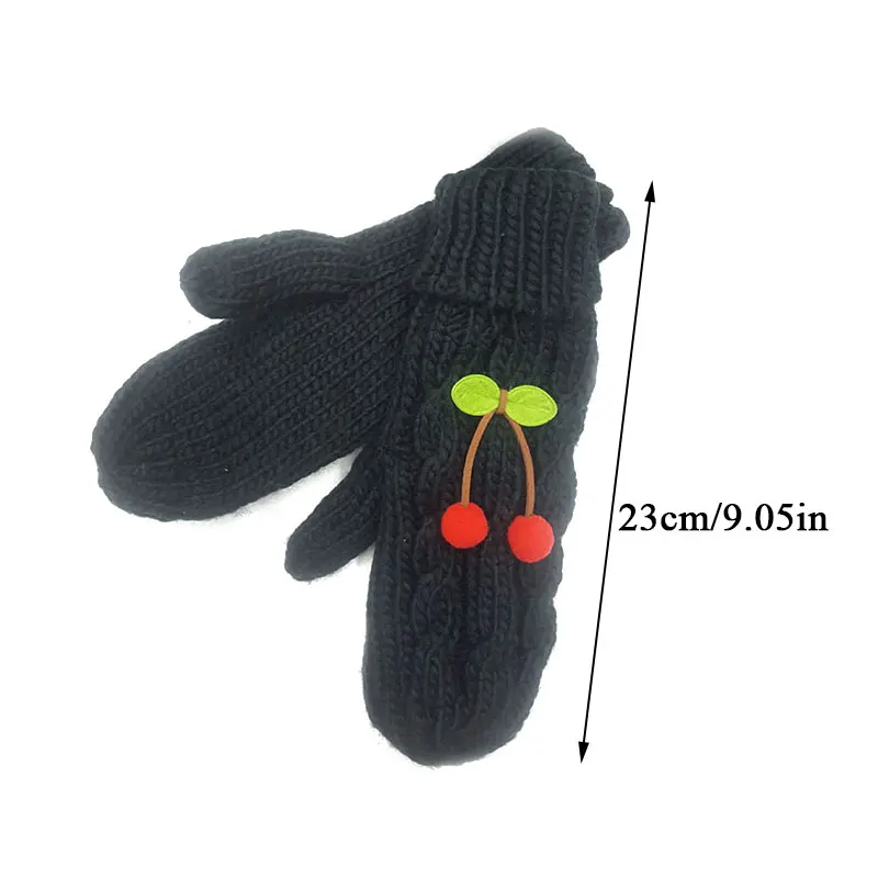 

Outdoor Windproof Gloves Full Finger Mittens Solid Color Cherry Knitted Gloves Halter Hanging Neck Soft Thick Warm Hand Warmer