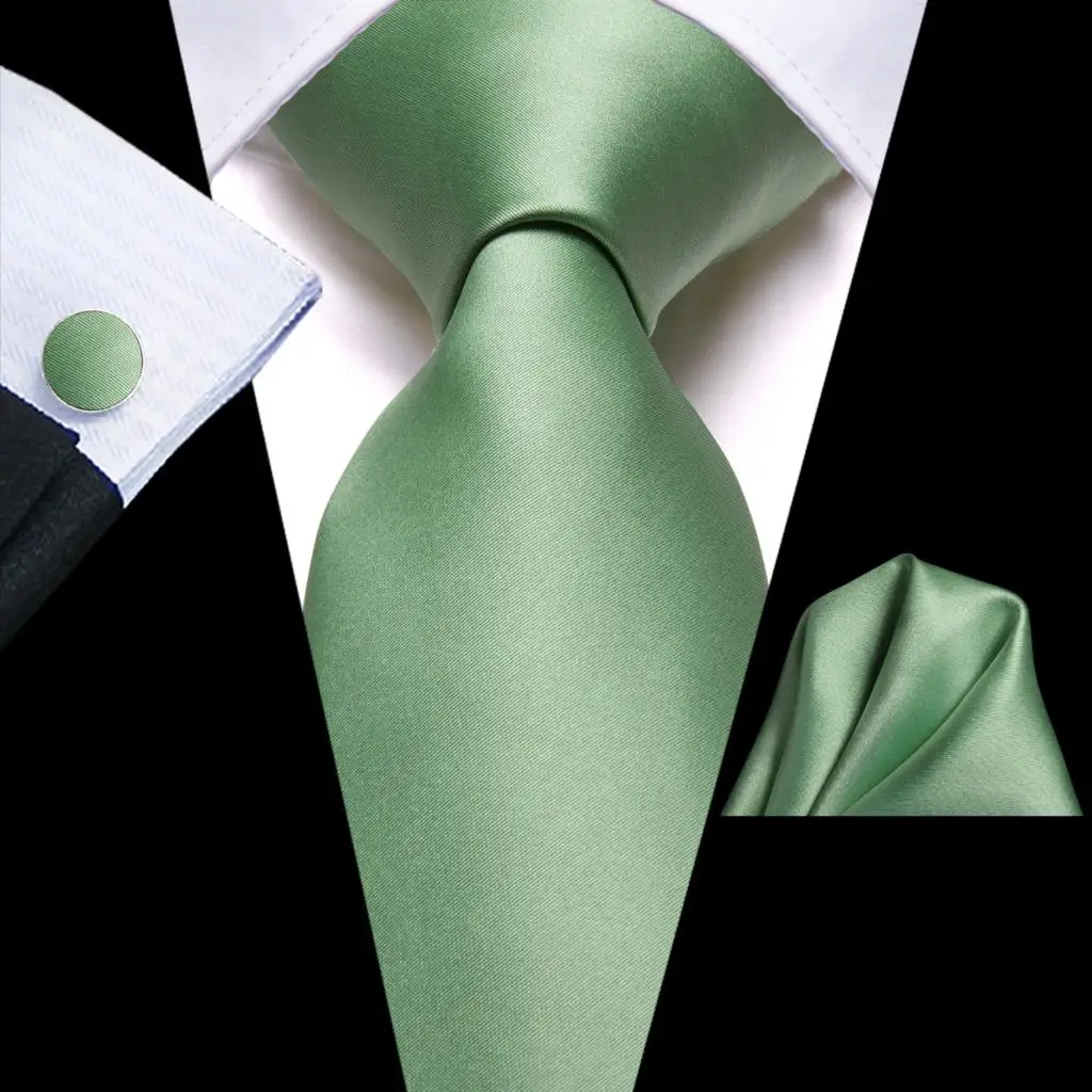 Sage Green Solid Silk Wedding Tie For Men Handky Cufflink Mens Necktie Set Fashion Designer Business Party Dropshipping Hi-Tie