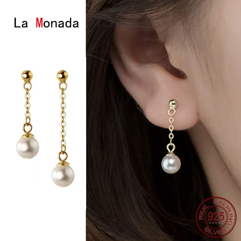 Серьги-гвоздики женские из серебра 925 пробы с искусственным жемчугом - Цена: 459