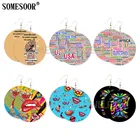 Деревянные висячие серьги SOMESOOR Life Is Good в стиле поп-арт, милые комические губы, сила, кулак, американский стиль, Африканский стиль