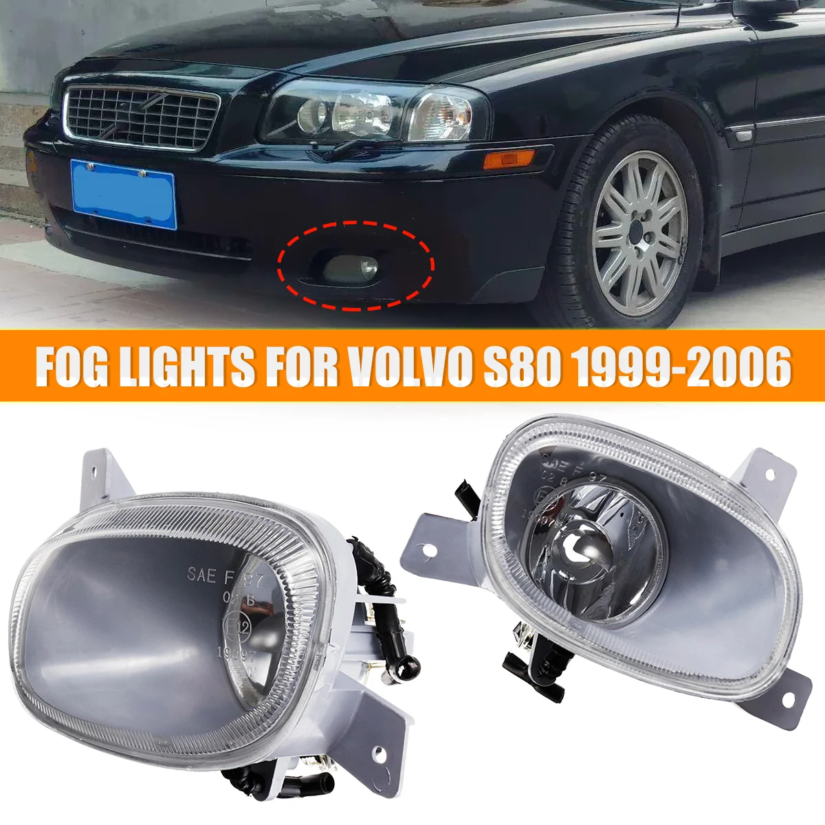 

2x Front Bumper Fog Lights with No Bulbs Pair for Volvo S80 1999 2000 2001 2002 2003 2004 2005 2006 Car Clear Lens Accessories