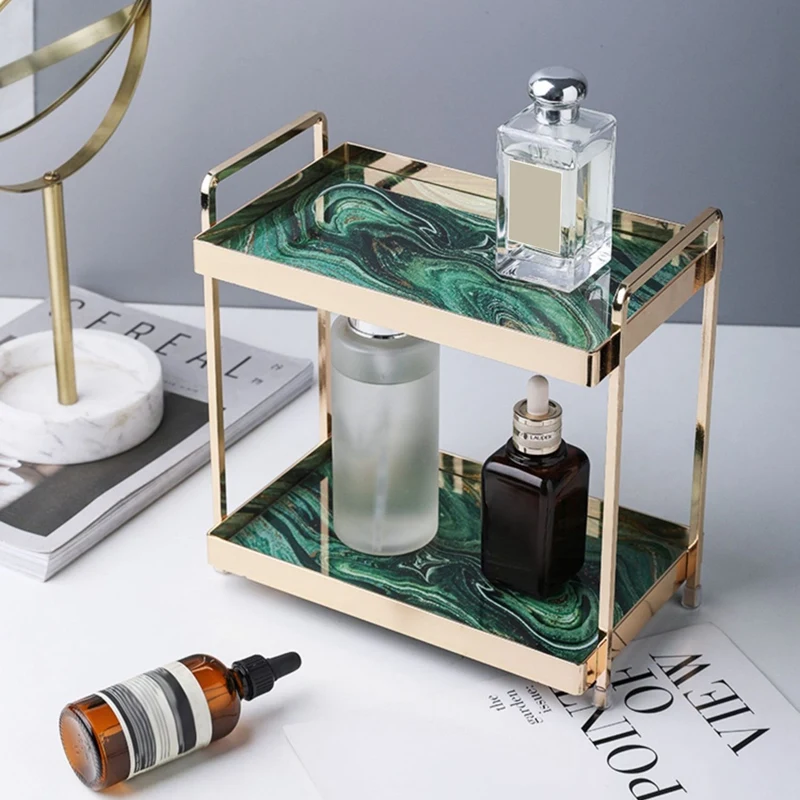 

Double Cake Stand Luxury Makeup Organizer Jewelry Storage Tray Wedding Party Tableware Desktop Finishing Shelf