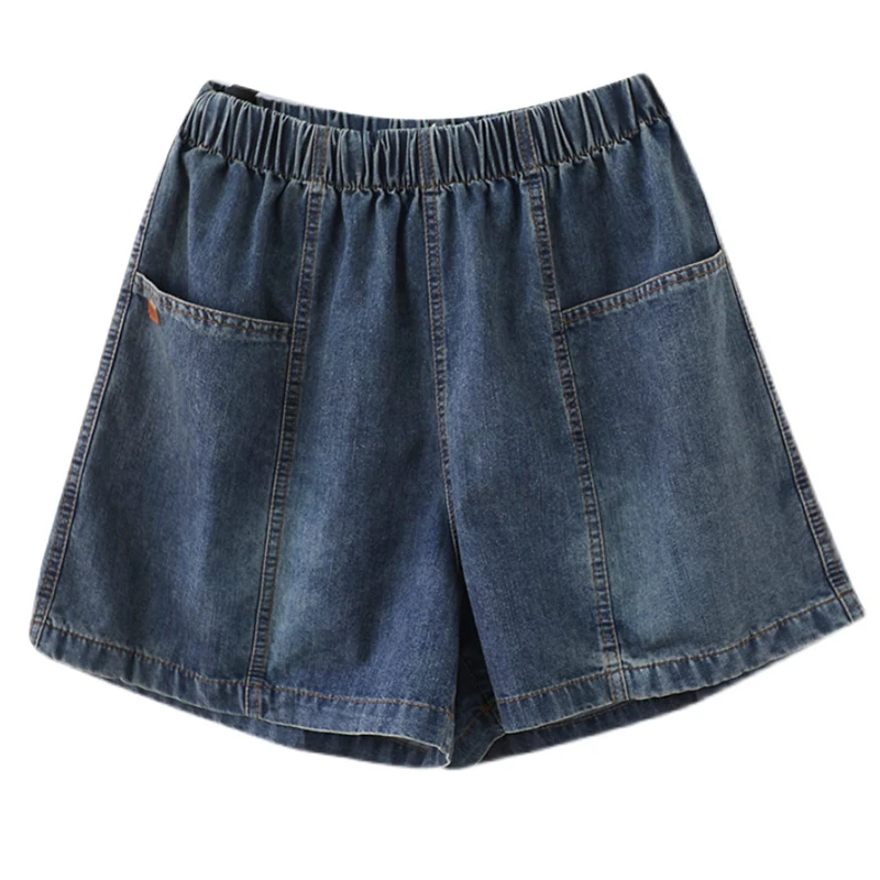 

Summer New Comfortable Cotton Washed Denim Shorts Women's Casual Vintage Old Loose Pocket Wide Leg Jeans