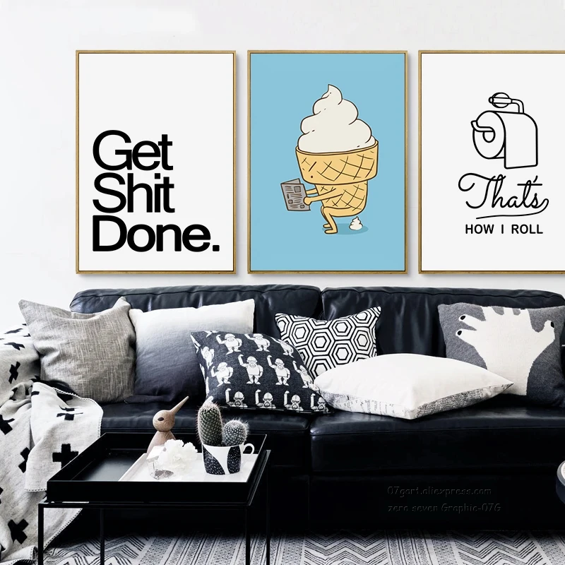 

FunnyToilet Picture Wall Art Canvas Painting Washroom Decor Ice-Cream Printing And Poster For WC Home Decoration